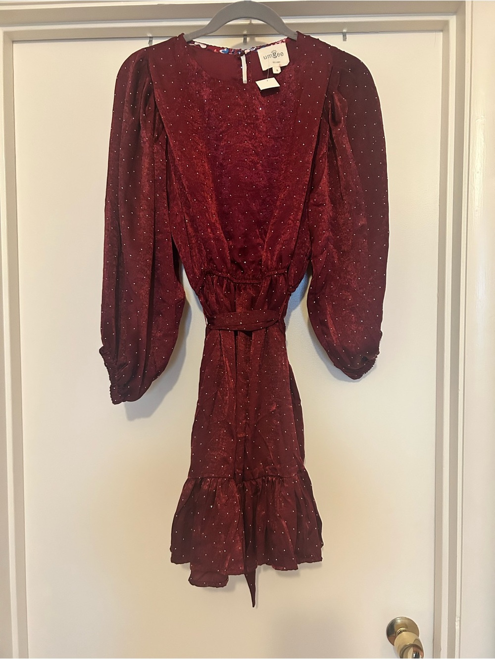 NWT Umgee Wine Red Velvet Mini Dress with Belt